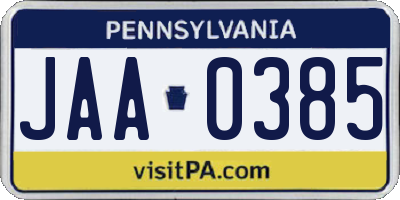 PA license plate JAA0385