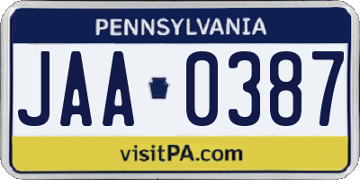 PA license plate JAA0387