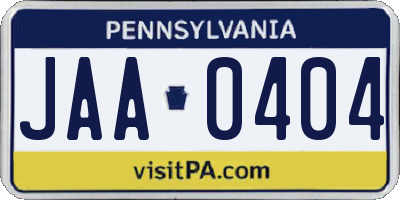 PA license plate JAA0404