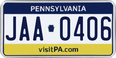 PA license plate JAA0406