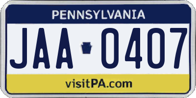 PA license plate JAA0407