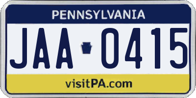 PA license plate JAA0415