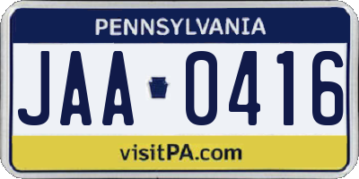 PA license plate JAA0416