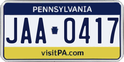 PA license plate JAA0417