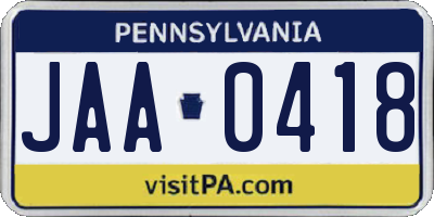 PA license plate JAA0418