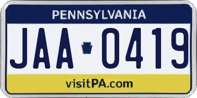 PA license plate JAA0419