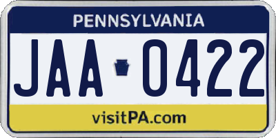 PA license plate JAA0422