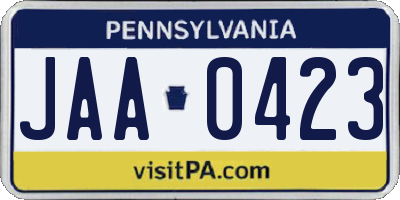 PA license plate JAA0423