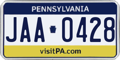 PA license plate JAA0428