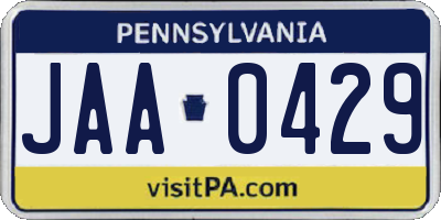 PA license plate JAA0429