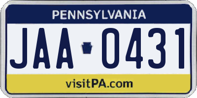 PA license plate JAA0431