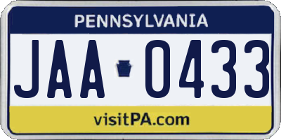 PA license plate JAA0433