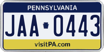 PA license plate JAA0443