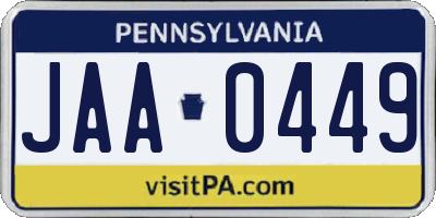 PA license plate JAA0449