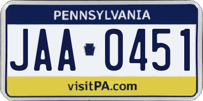 PA license plate JAA0451