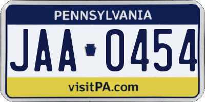 PA license plate JAA0454
