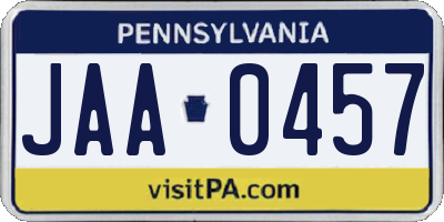 PA license plate JAA0457