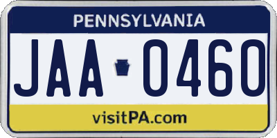 PA license plate JAA0460