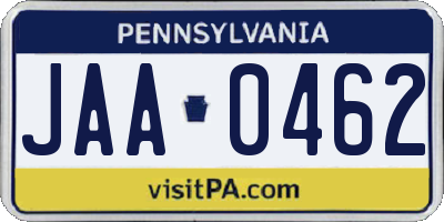 PA license plate JAA0462