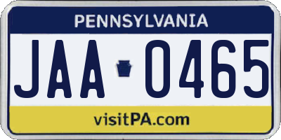 PA license plate JAA0465