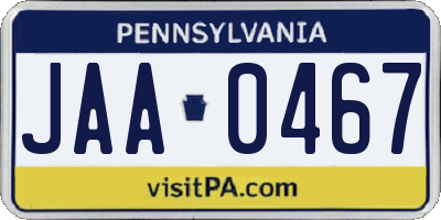 PA license plate JAA0467