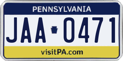 PA license plate JAA0471
