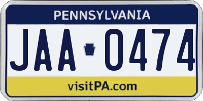 PA license plate JAA0474