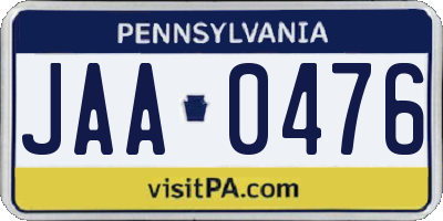 PA license plate JAA0476