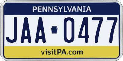 PA license plate JAA0477