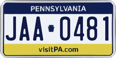 PA license plate JAA0481