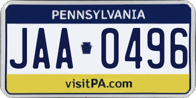 PA license plate JAA0496