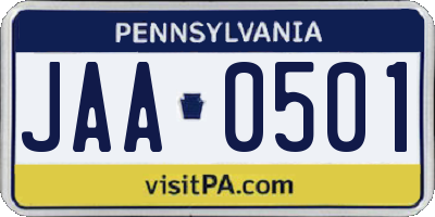 PA license plate JAA0501