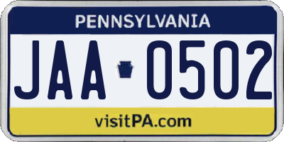 PA license plate JAA0502