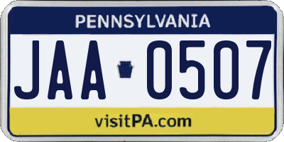 PA license plate JAA0507