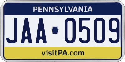 PA license plate JAA0509