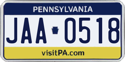 PA license plate JAA0518