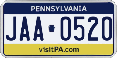 PA license plate JAA0520