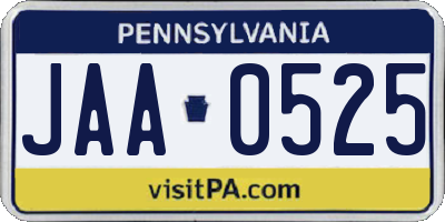 PA license plate JAA0525