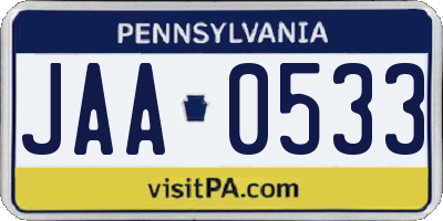 PA license plate JAA0533