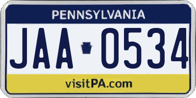 PA license plate JAA0534