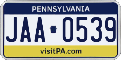 PA license plate JAA0539