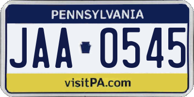 PA license plate JAA0545