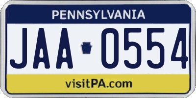 PA license plate JAA0554