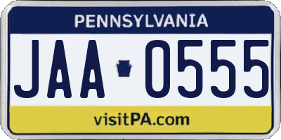 PA license plate JAA0555