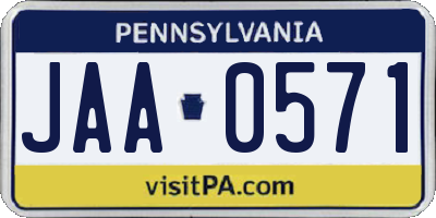 PA license plate JAA0571