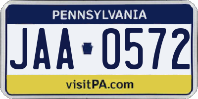 PA license plate JAA0572