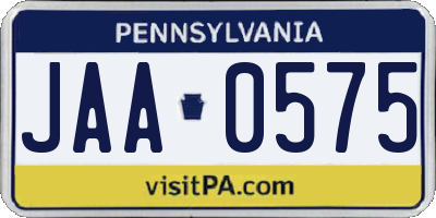 PA license plate JAA0575