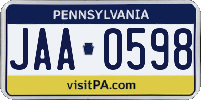 PA license plate JAA0598