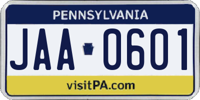 PA license plate JAA0601