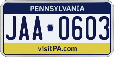 PA license plate JAA0603